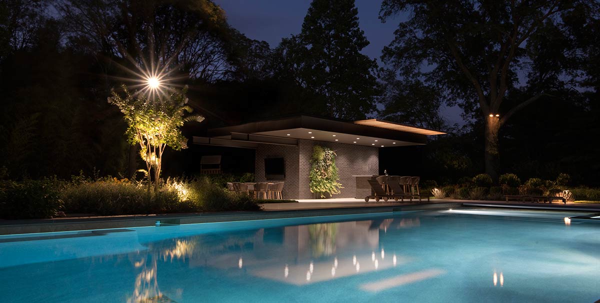 Nighttime Architectural Photography of a Modern Pool House