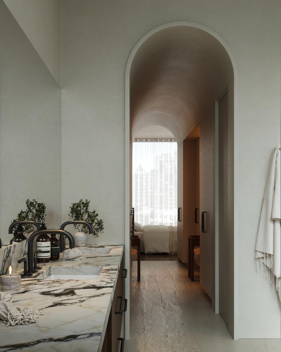 arched doorways in modern nyc townhouse bathroom design interiors