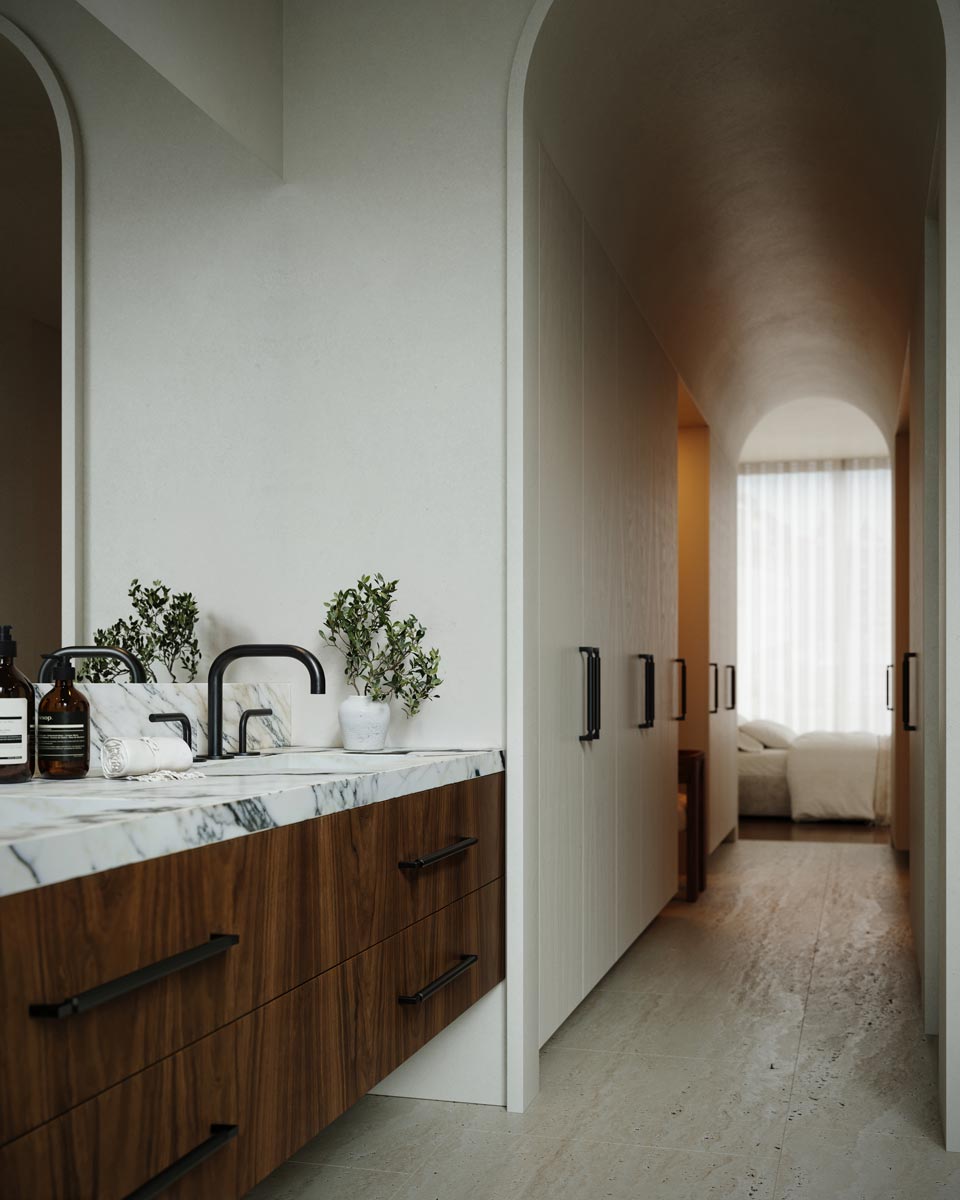 arched hallway interiors with custom millwork in modern nyc townhouse design