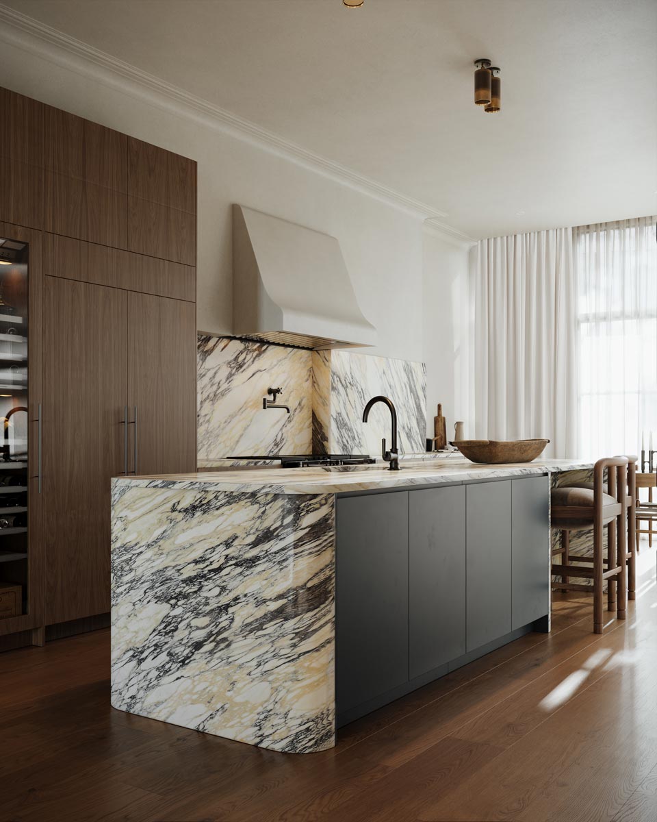 marble kitchen island interior design modern nyc townhouse restoration