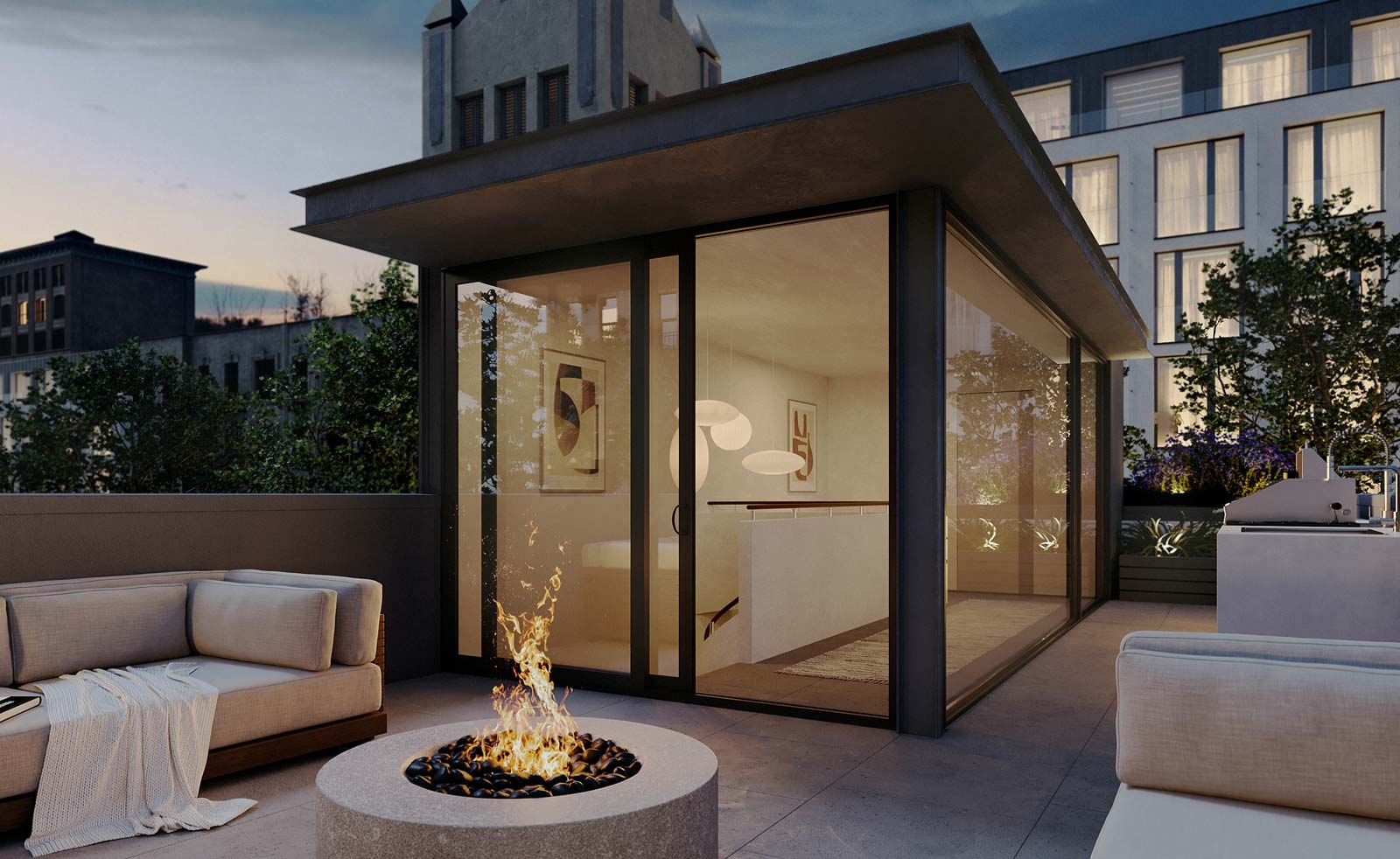 nyc modern townhouse architecture penthouse roof deck