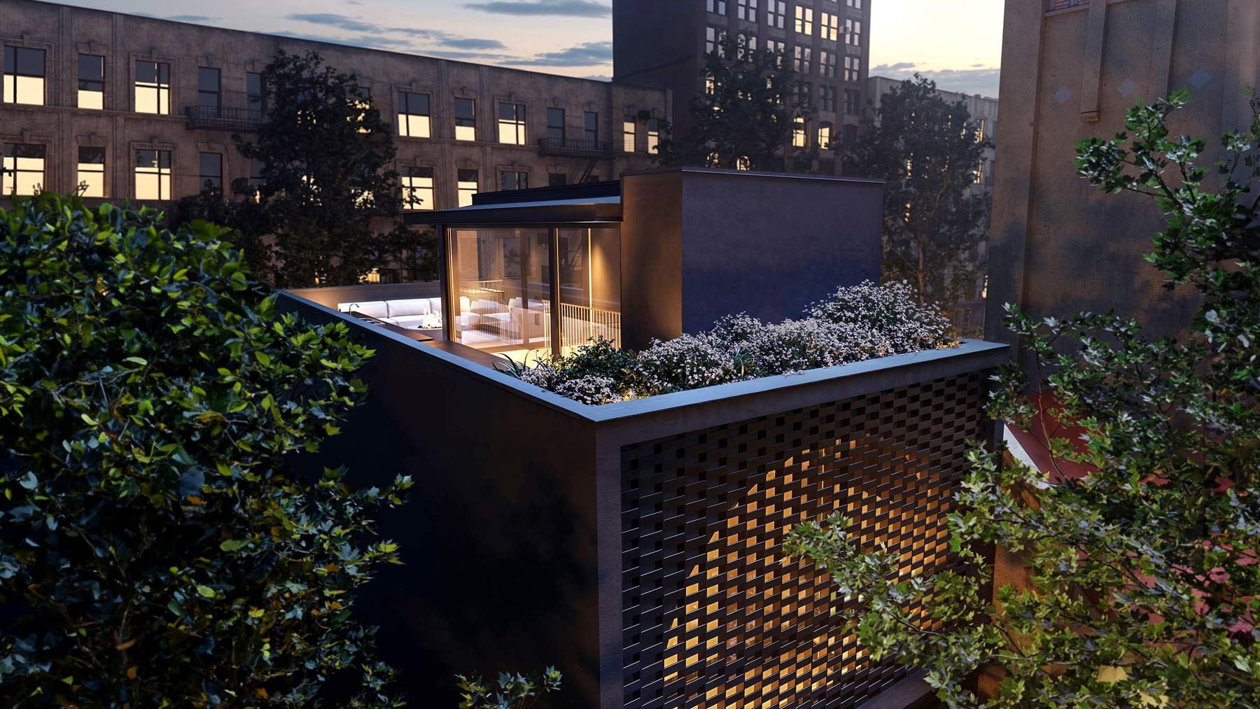 upper east side penthouse rooftop addition & perforated brick screen