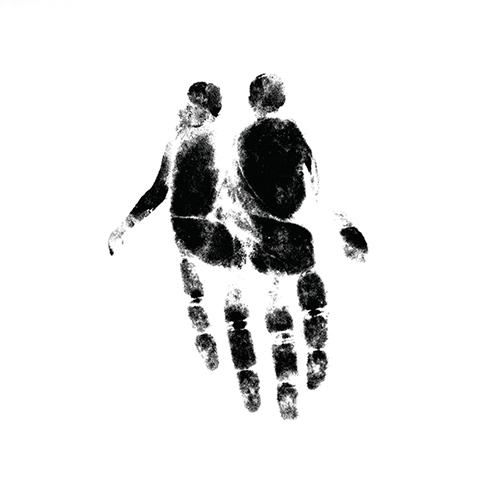 Minimal Graphic Design of Ink Hand Print with Couple Holding Hands by Jeffrey Ramirez