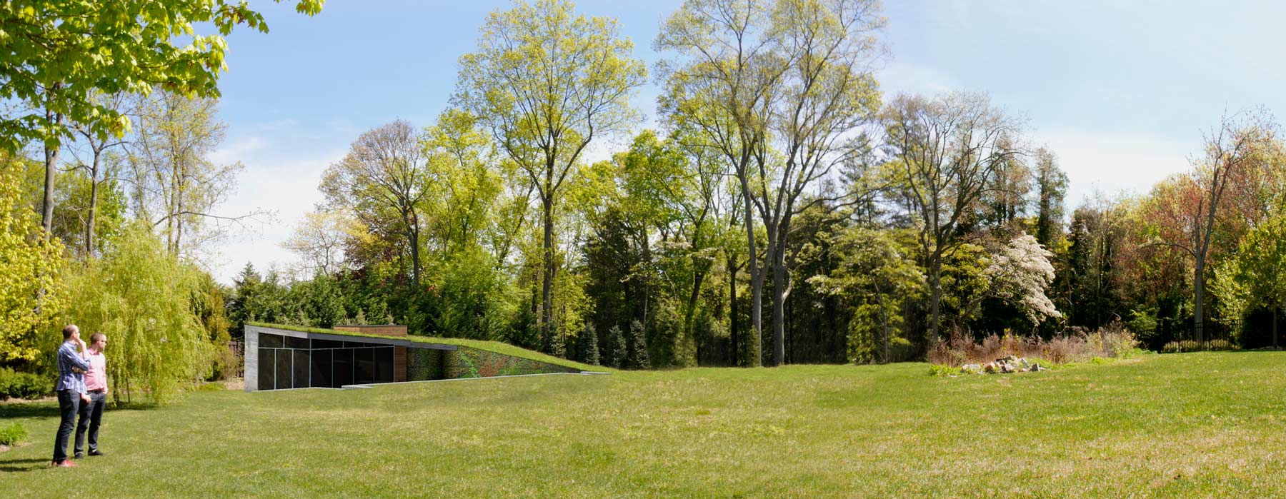 Sunken Modern Pool Cabana Architecture in Large Field