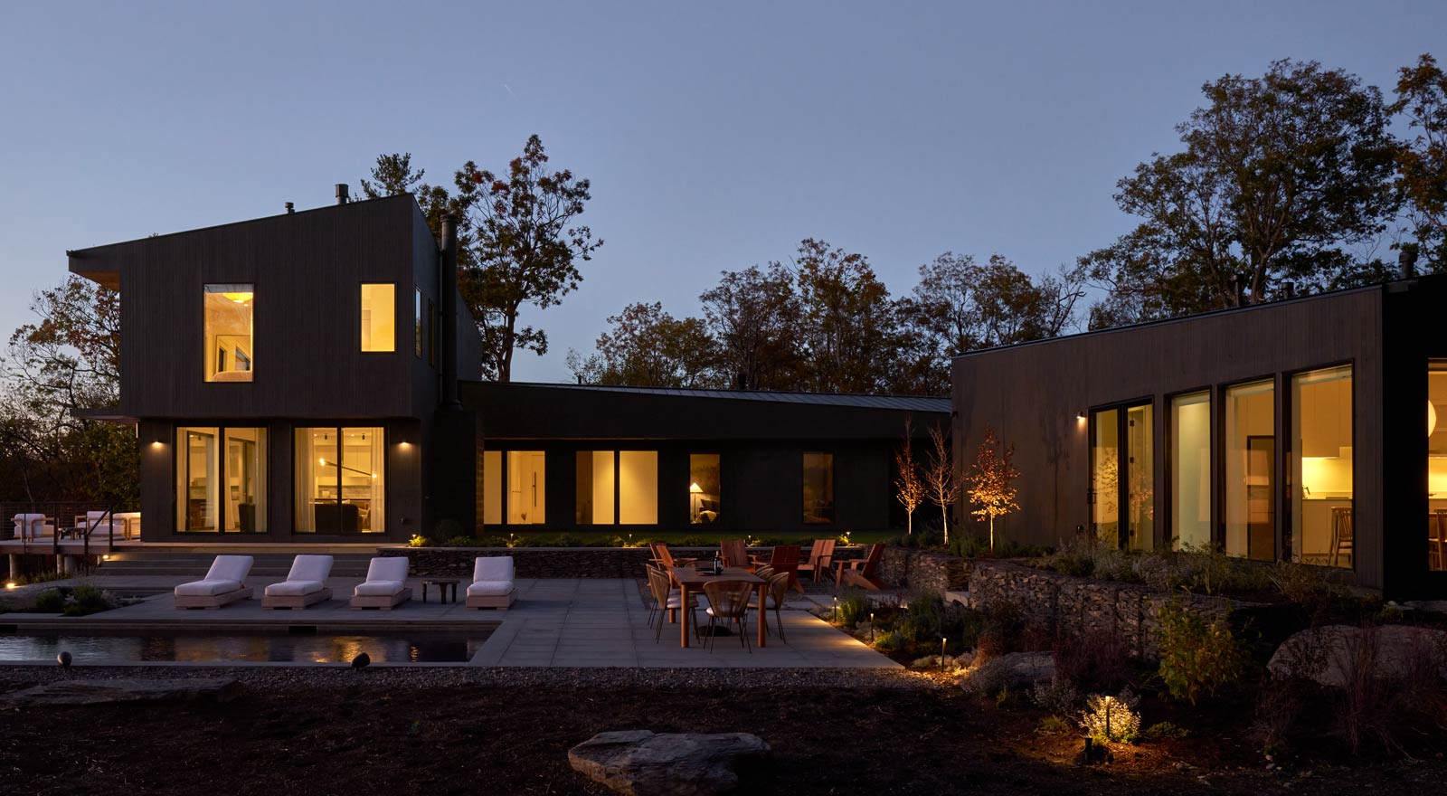 Modern Hudson Valley Home Architecture at Dusk